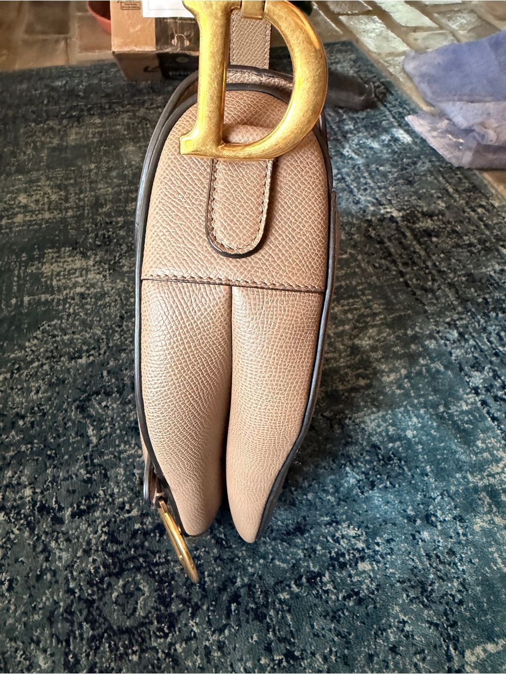 Christian Dior Taupe Classic Saddle Bag in Grained Leather with Gold Hardware - Picture 6 of 17